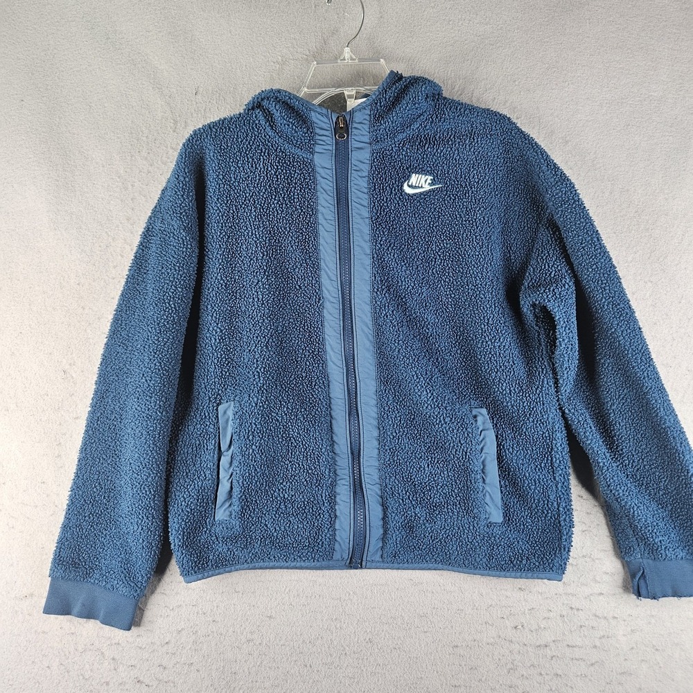 Nike Jacket Mens Large Blue Sherpa Fleece Hooded Full Zip Teddy DV3063-460